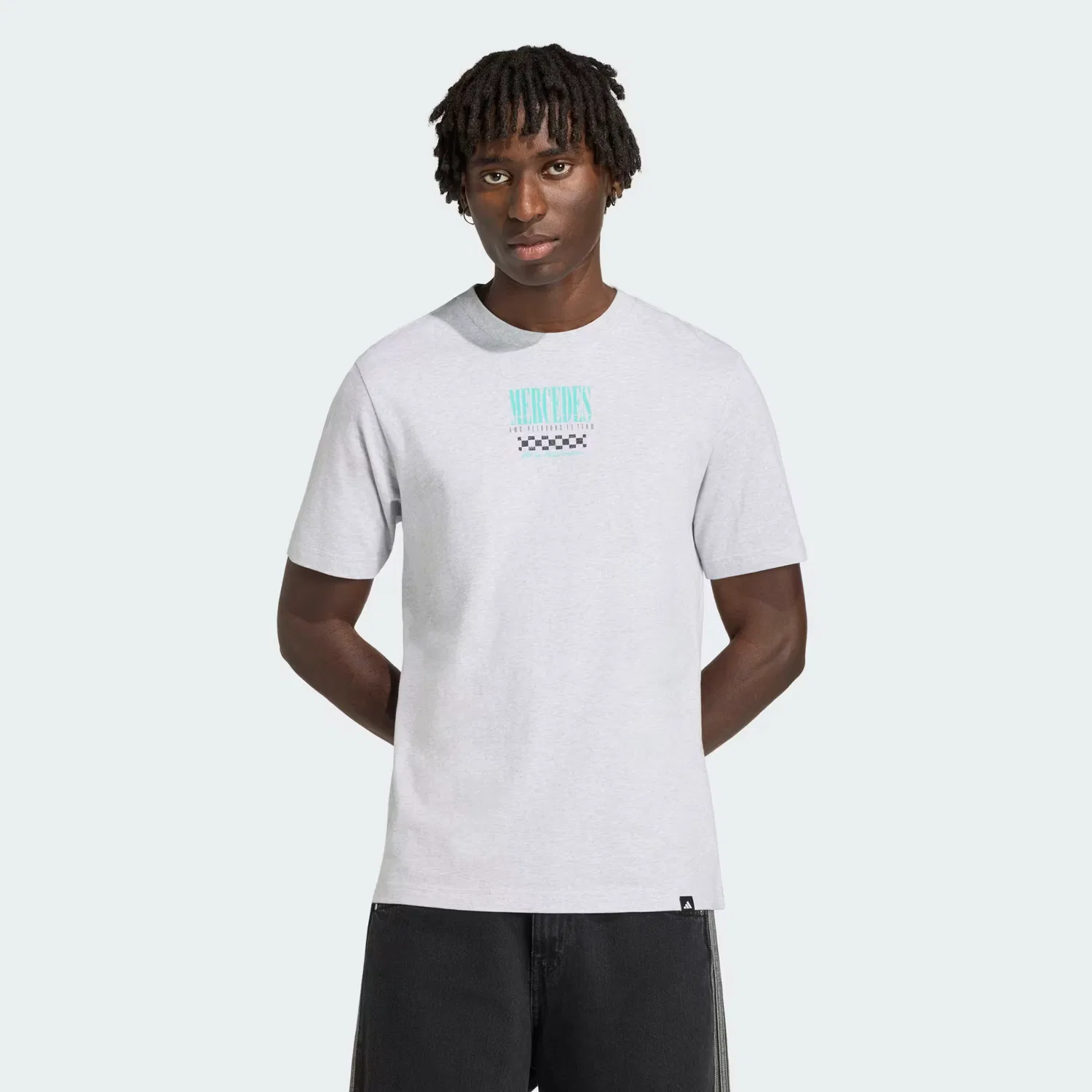 Мужская футболка с принтом Mercedes - AMG Petronas Formula 1 Team Graphic Tee 02 Adidas Performance, светло-серый меланж