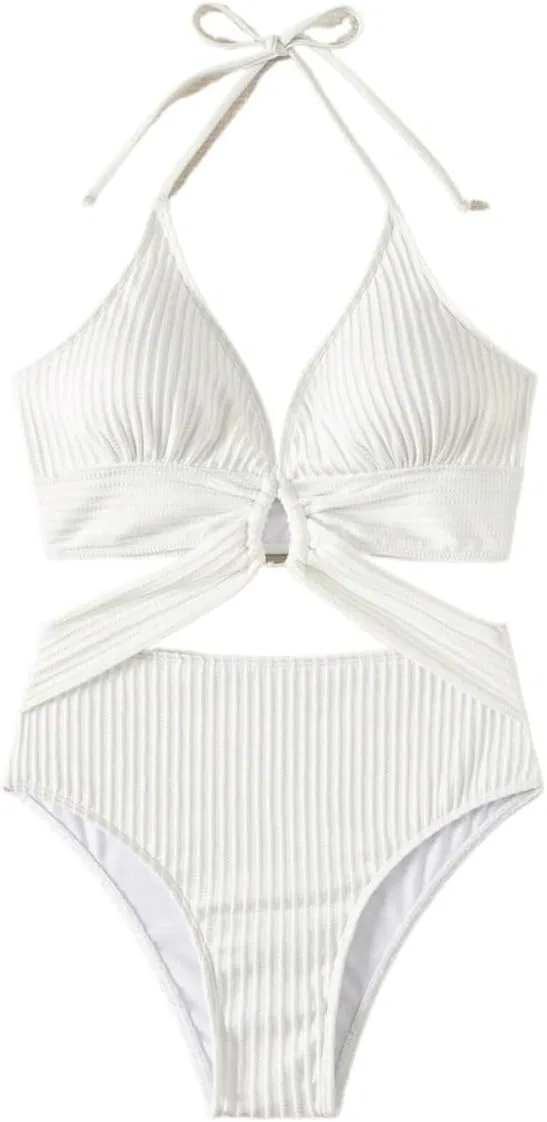 Женский цельный купальник с открытой спиной Backless, White