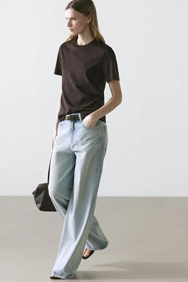 Женская футболка хлопковая с коротким рукавом Massimo Dutti, Brown — фото 2