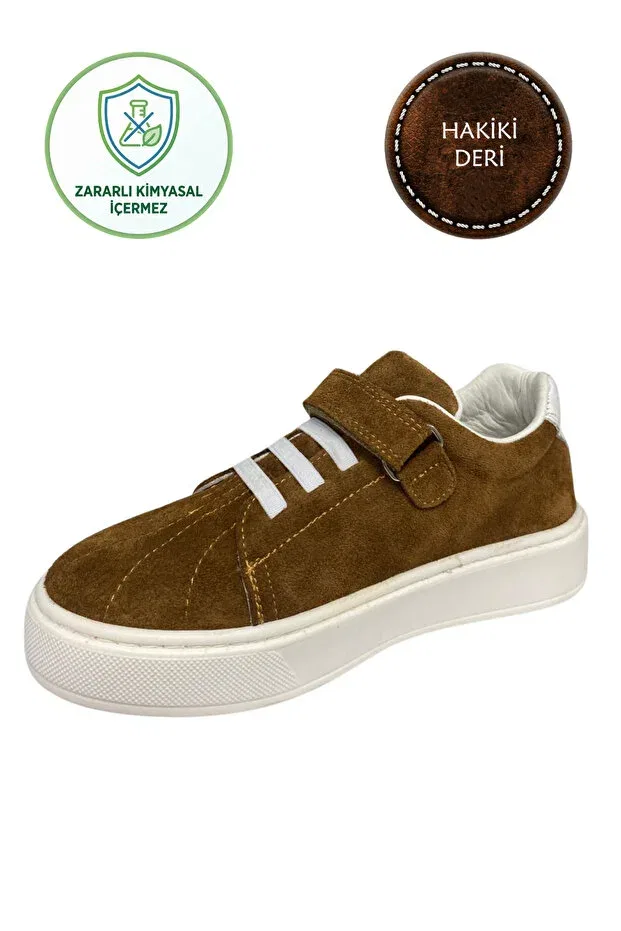 Детские туфли для девочек на плоском ходу Şenler Bebe World Kids, Coffee Suede Leather White — фото 4