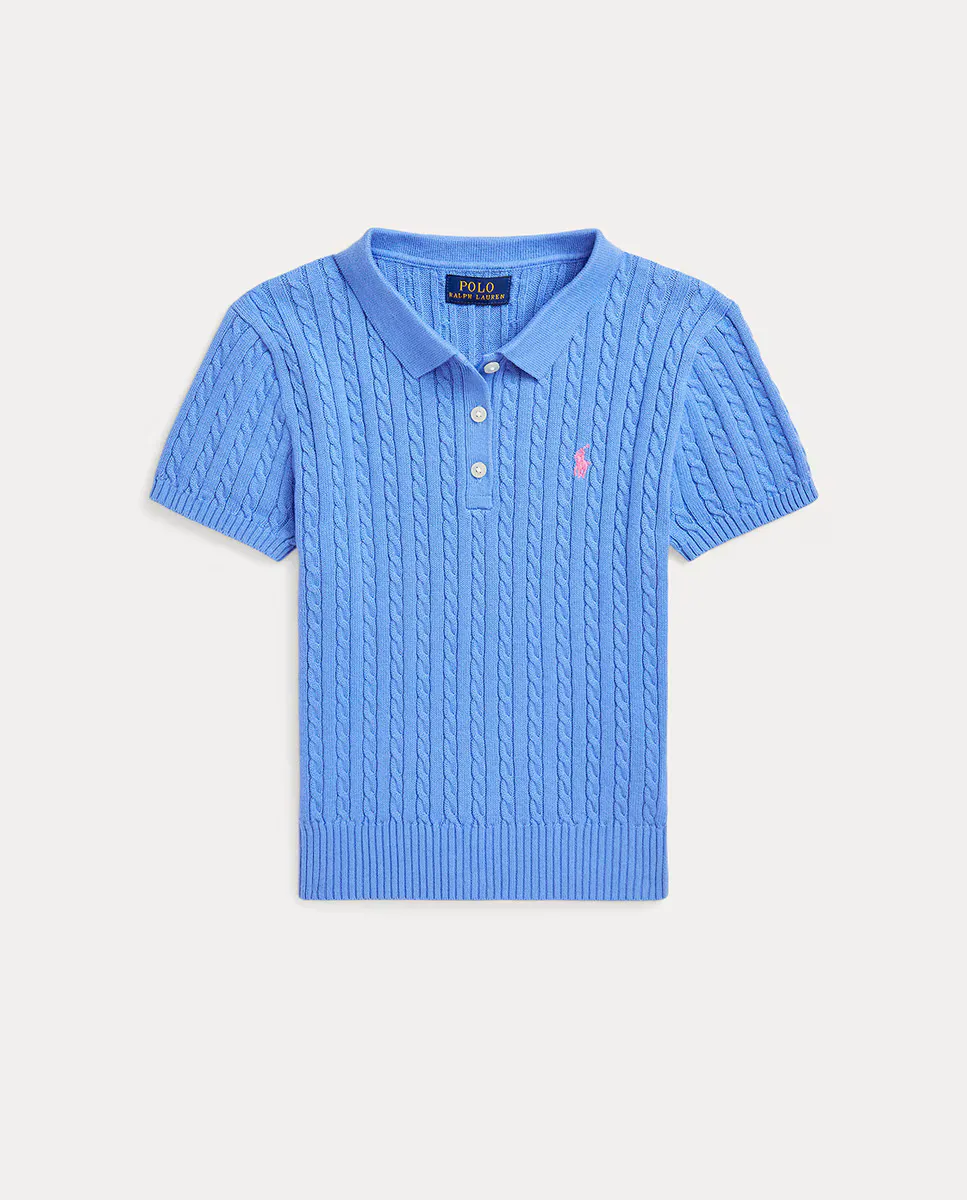

Свитер для девочки с короткими рукавами, вязка косами Polo Ralph Lauren, синий