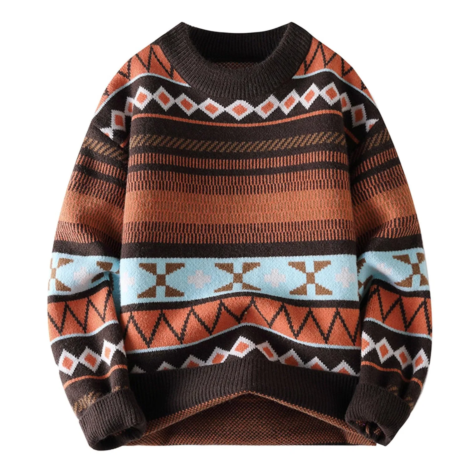 Мужской свитер с жаккардовым узором Retro Jacquard Knit, 1-Caffè
