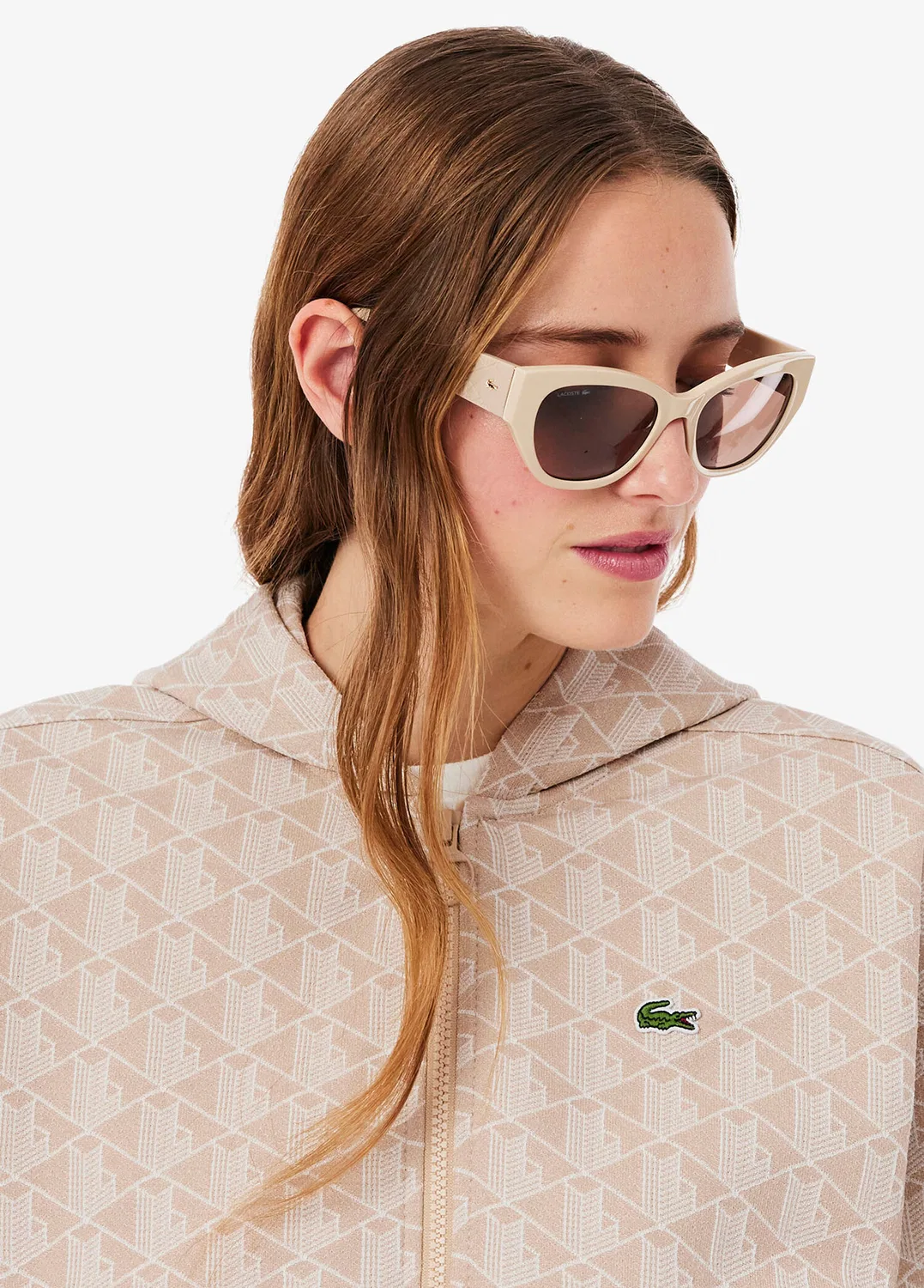 Свитшот Lacoste Monogram, монограмма, контрастные полоски, регулируемый капюшон, розовый — фото 2