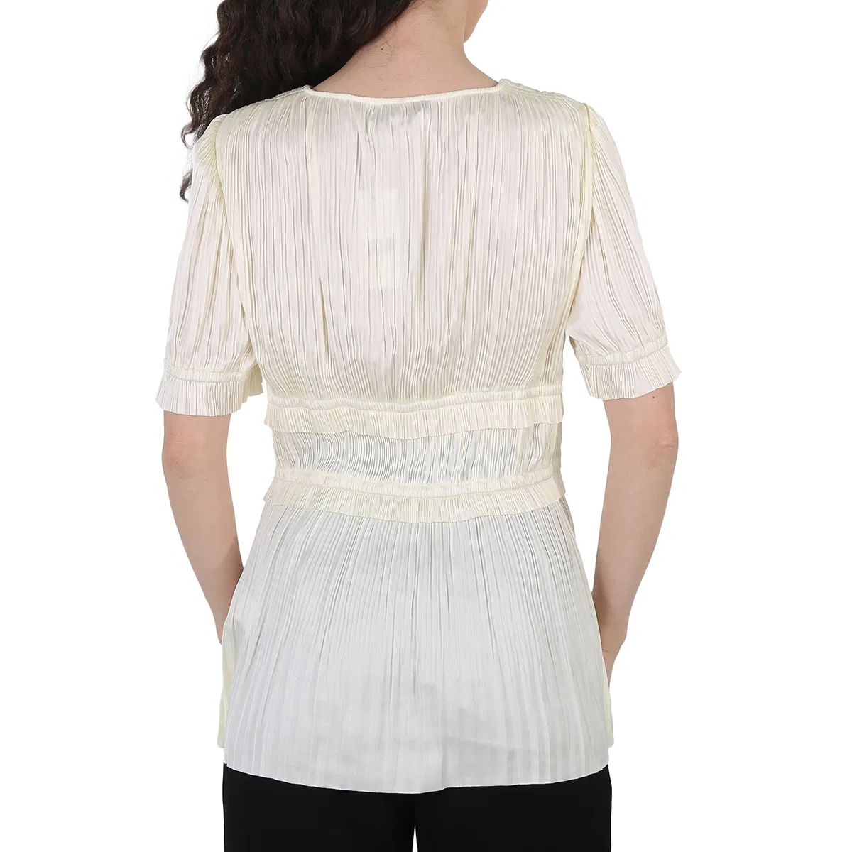 Блуза с V-образным вырезом и коротким рукавом Joclyn Pleat Satin Polo Ralph Lauren, White — фото 4