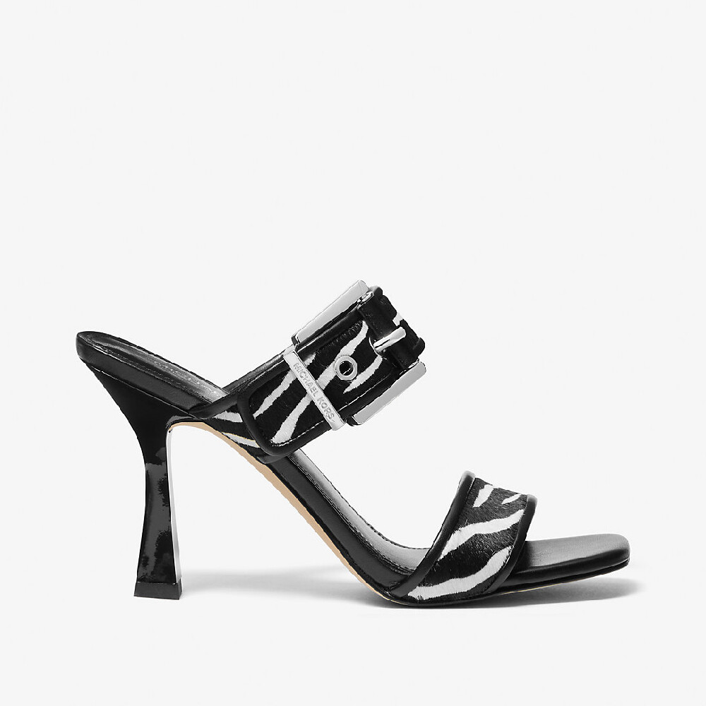 

Босоножки Michael Michael Kors Colby Zebra Print Calf Hair, черный/белый