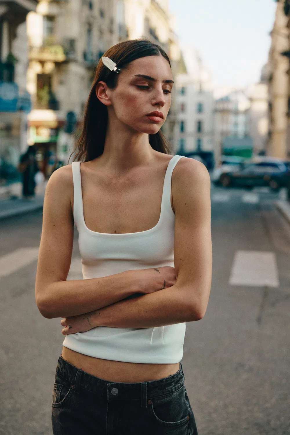 Топ из эластичного материала, вдохновленный корсетом. ZARA, White — фото 4