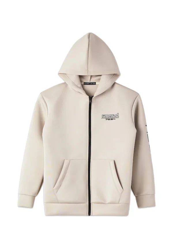 Худи на молнии с принтом Zip-up sweatshirt Terranova, beige, бежевый — фото 4