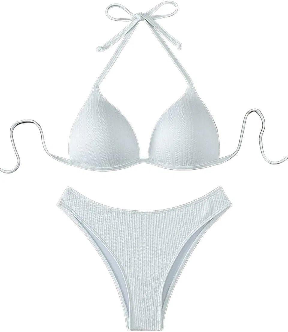 Женский бикини-комплект с высокой талией push-up Halter, White