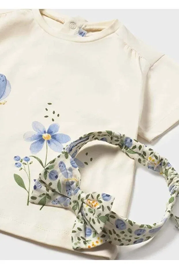 Детская футболка для девочек с принтом Hairband Mayoral, Cream — фото 3