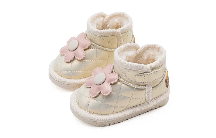 Детские снежные ботинки с цветочным принтом EBMINI, Beige — фото 4