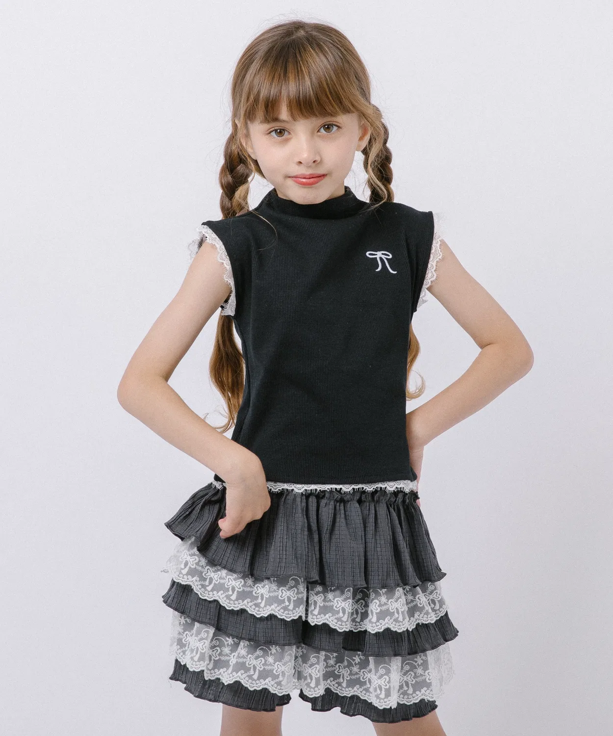 Детская френч-топ с принтом, модель One Point Ribbon Design URBAN CHERRY, Black