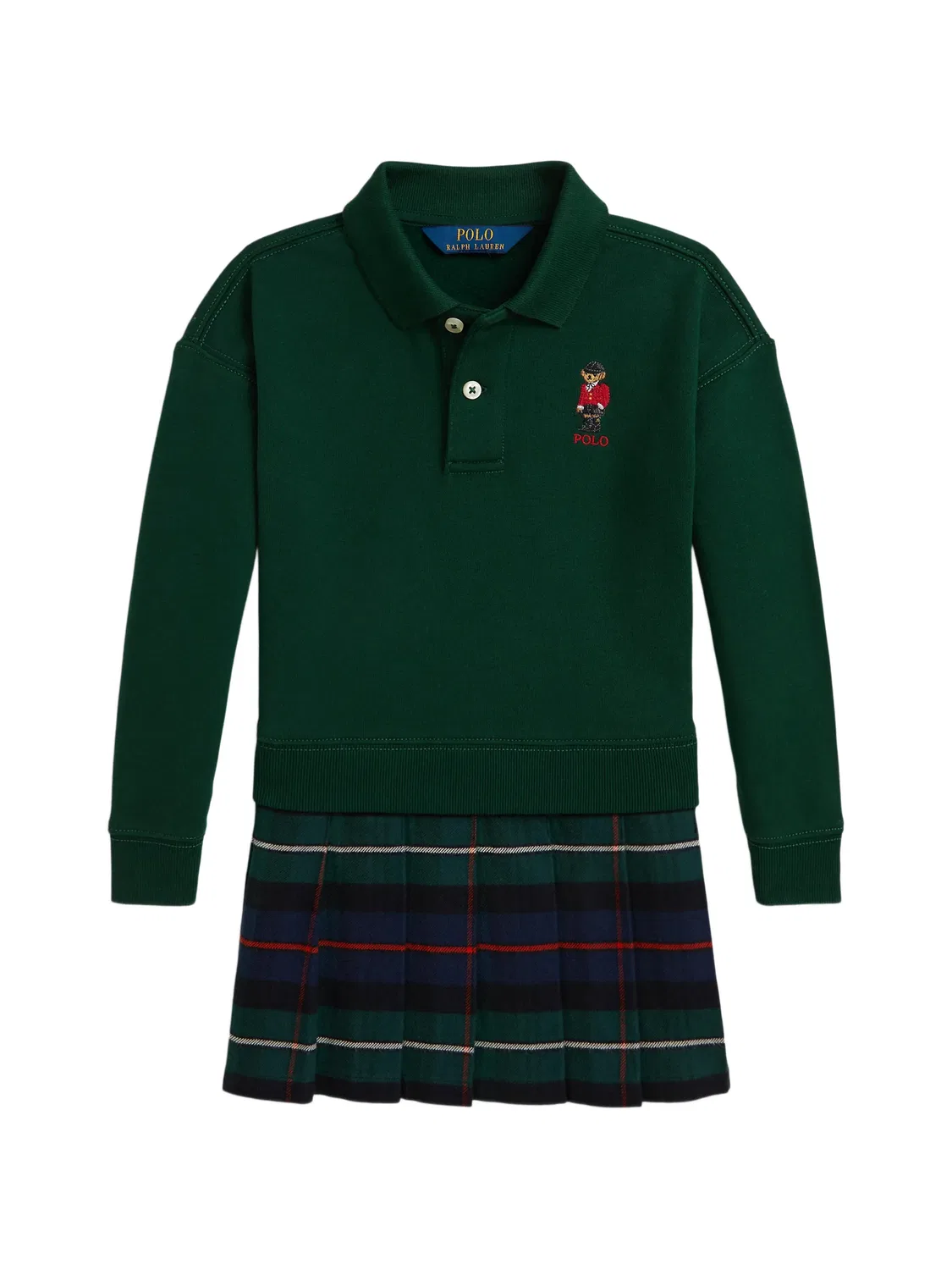 Polo Ralph Lauren Платье Polo Bear в зеленый тартан