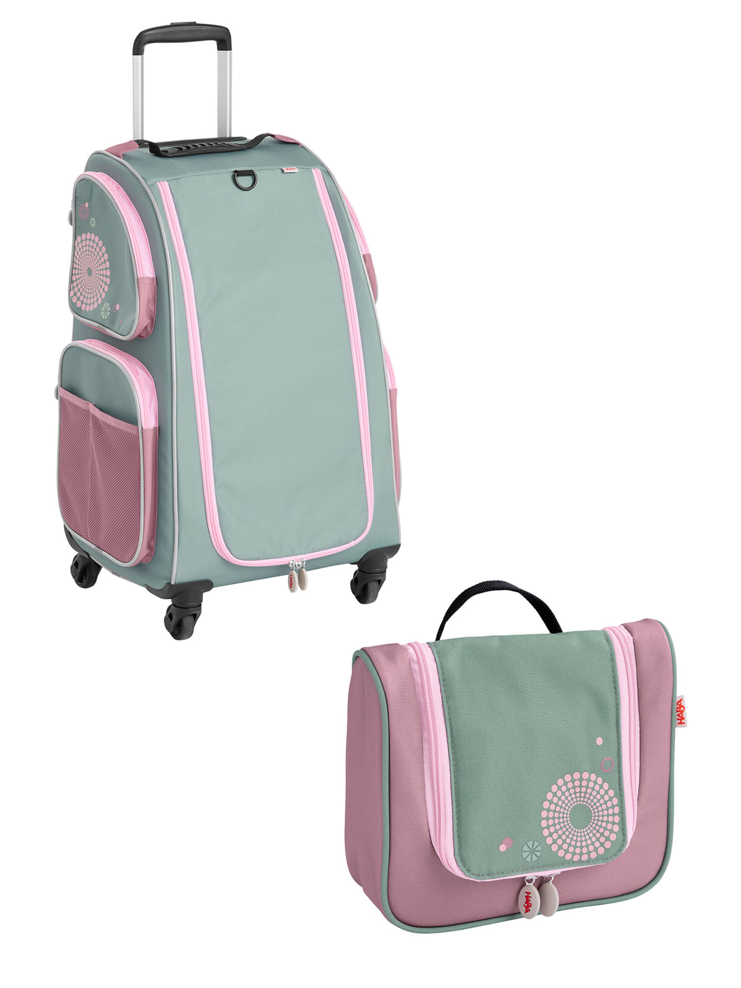 

HABA Сумка 'Schranktrolley' на 4 колесах и косметичка в светло-зеленом и розовом цветах