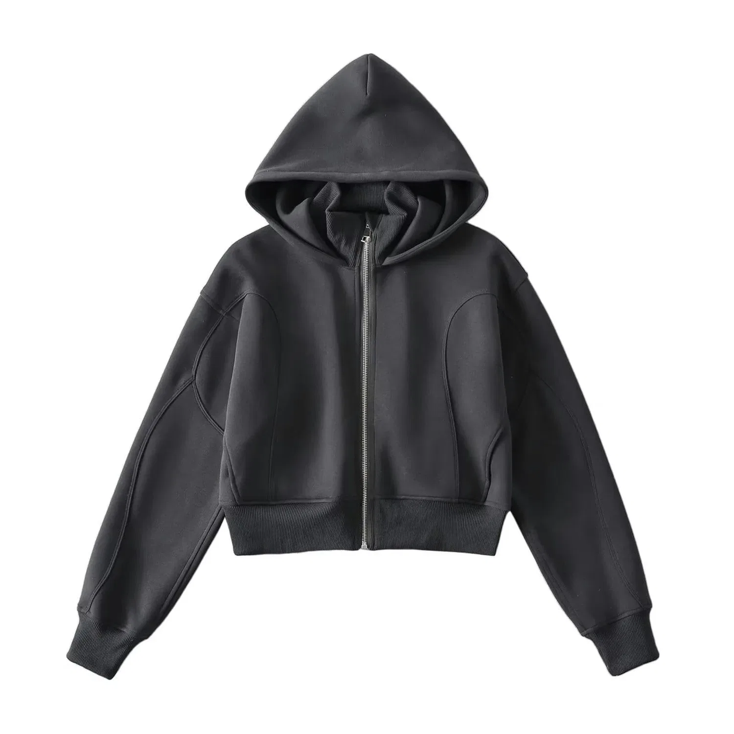 Женский спортивный укороченный кардиган с широкой молнией Korean Collar Hoodie, Bright Grey (Ral 7035) — фото 3