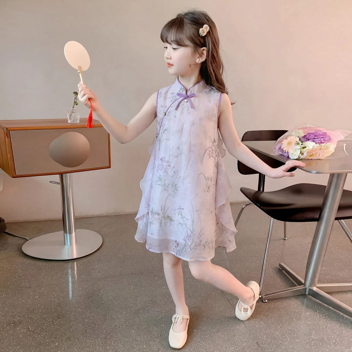 Детское платье для девочек с бретелями миди Light Purple YALU — фото 3