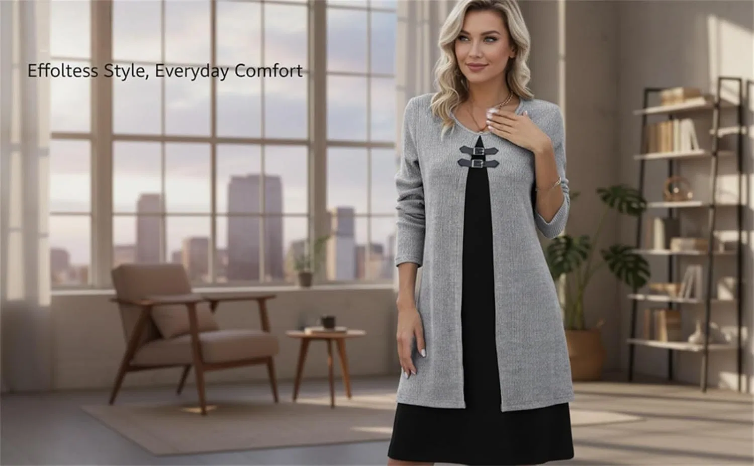 Женское платье с двойной пряжкой Ribbed Knit, Dark Green — фото 3