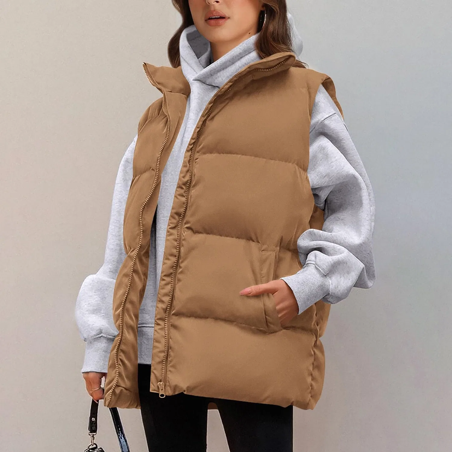 Женский безрукавный стеганый жилет Winter Windproof Jacket, Cachi — фото 3