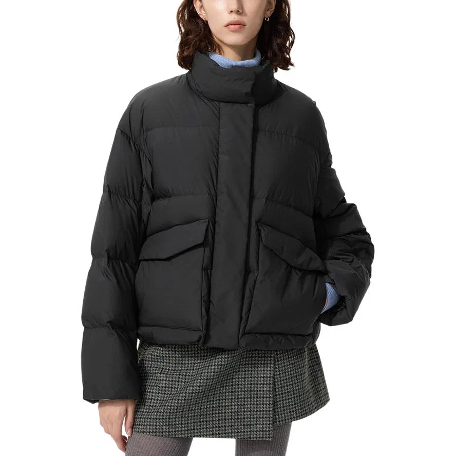 Женский пуховик с воротником-стойкой Black UNIQLO, Черный — фото 3