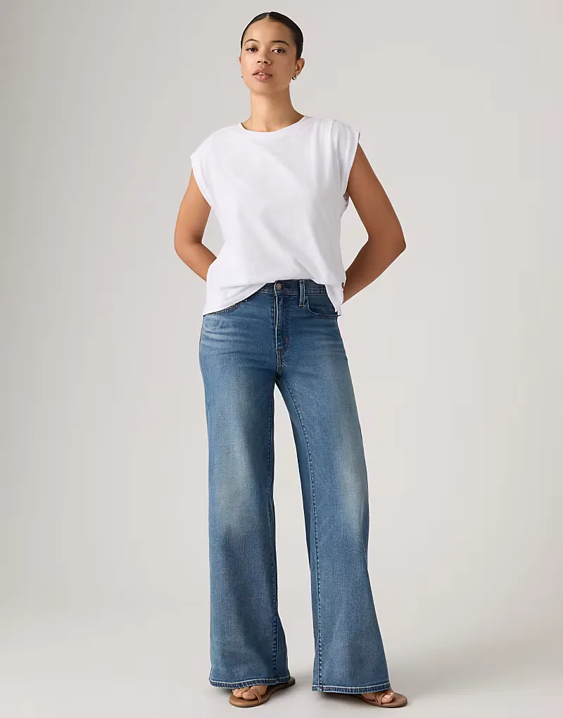 Джинсы Levi's 728 с высокой посадкой и широкими штанинами, синие — фото 3