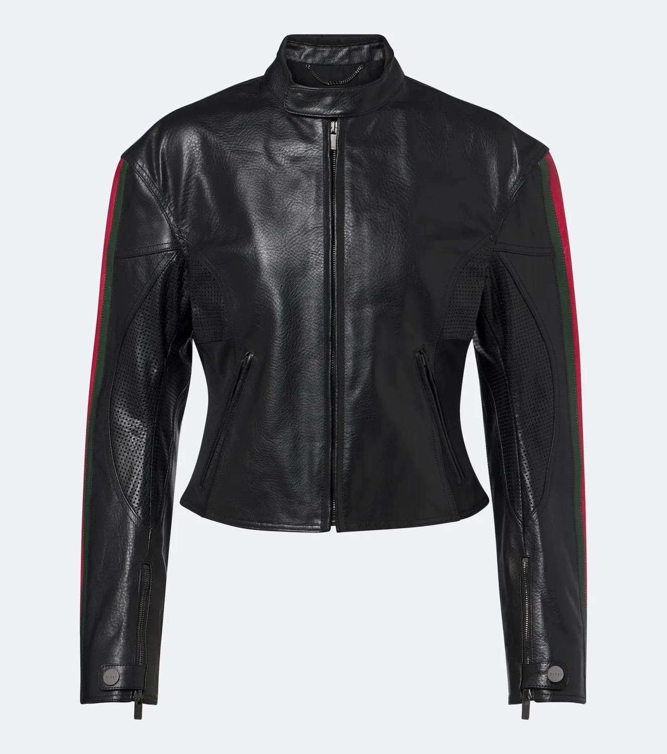 Кожаная байкерская куртка Web Stripe Gucci, черный