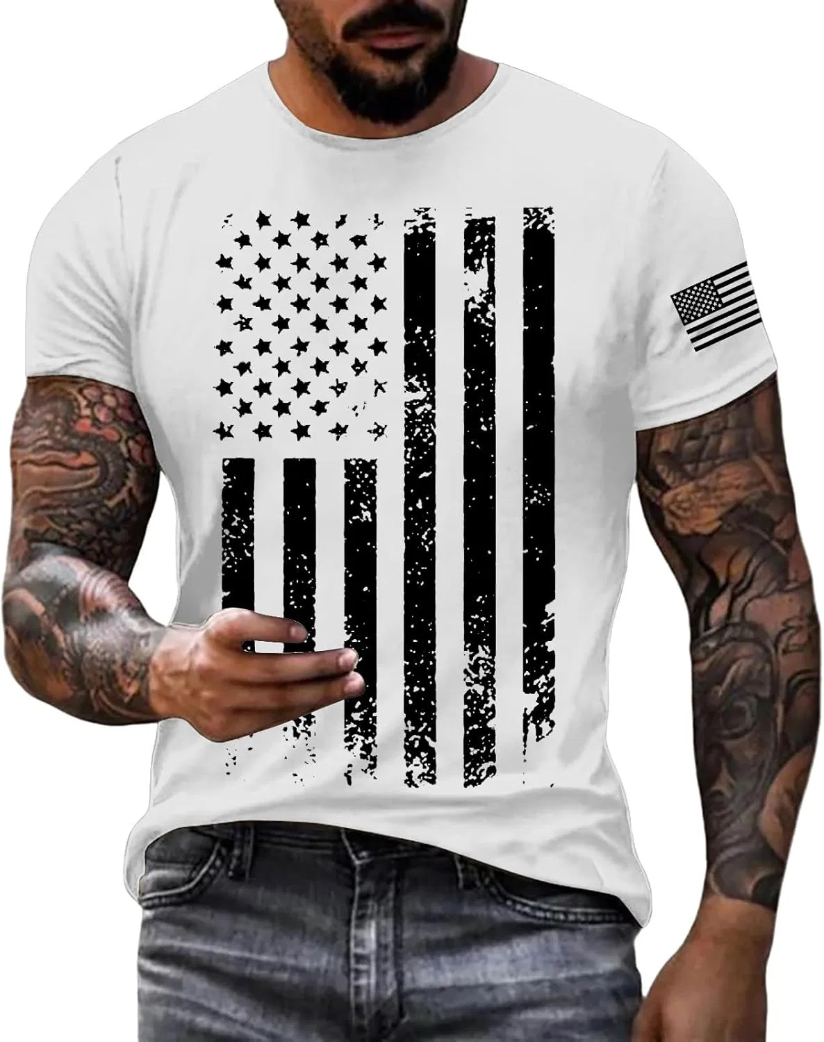 Мужская футболка с американским флагом Miyaomn, White