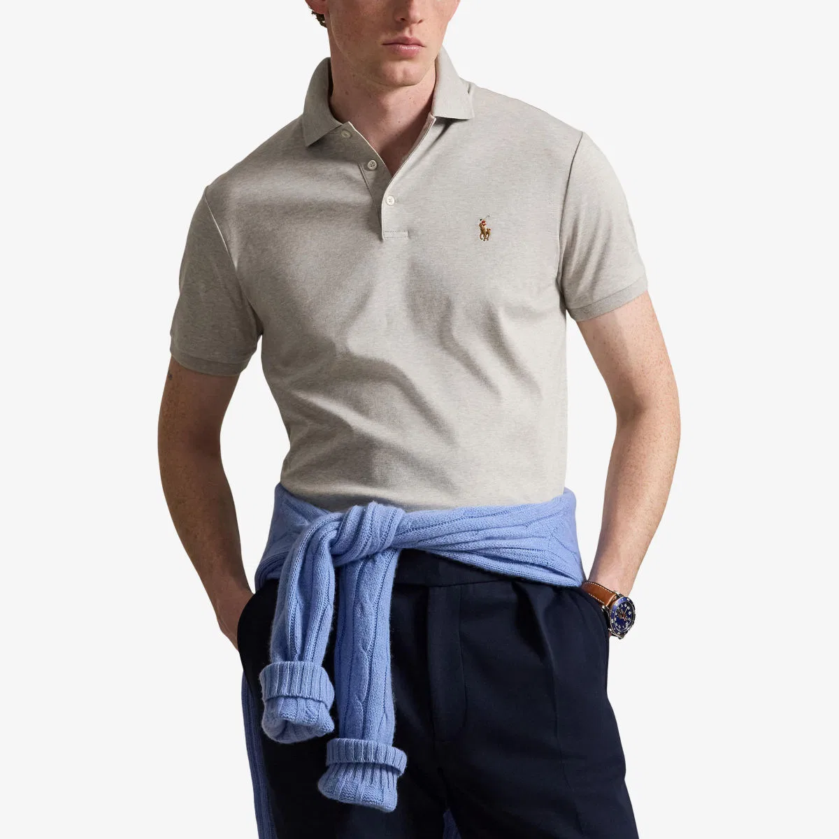 Хлопковая рубашка-поло с короткими рукавами и вышитым логотипом бренда Polo Ralph Lauren — фото 3
