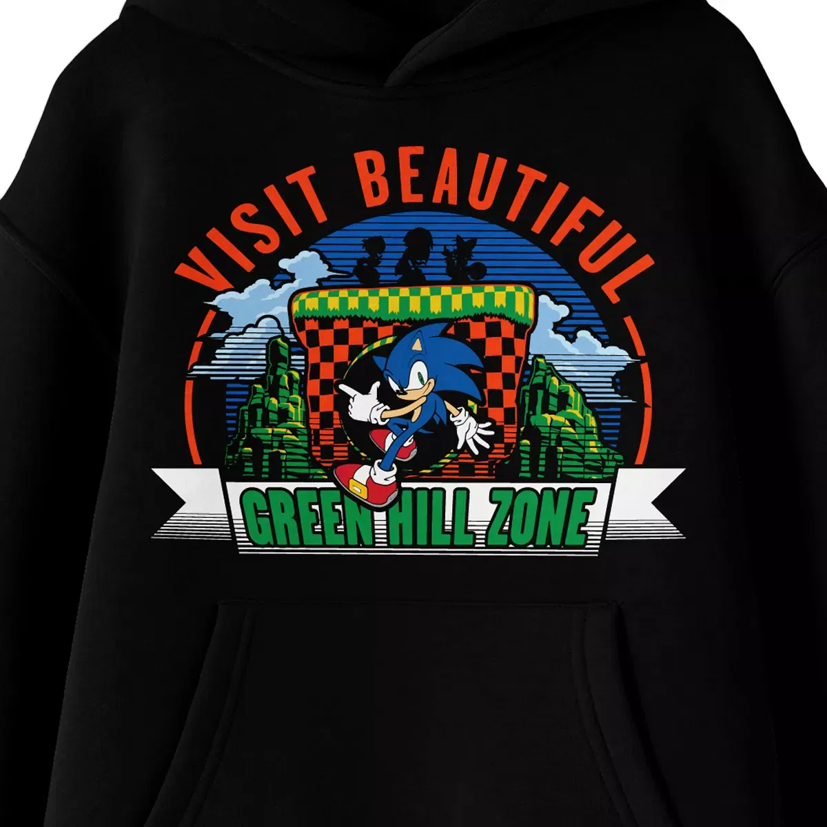 Детское худи с принтом Visit Beautiful Green Hill Zone Sonic the Hedgehog, Black — фото 2