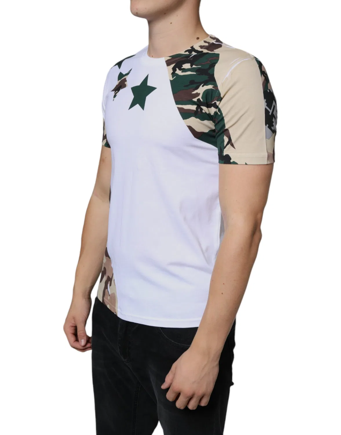 Мужская футболка с принтом камуфляж и звезды White Camouflage Stars Crew Neck T-shirt Dolce & Gabbana, White — фото 3