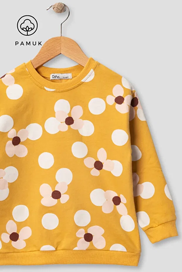 Детские свитшот для девочек оверсайз с принтом Girl'S scored seasonal oversize top sweatshirt Difa Kids, Yellow — фото 4