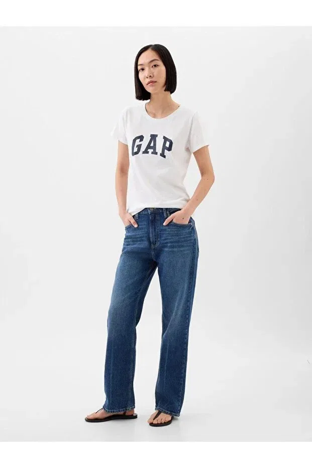 Женская футболка с коротким рукавом с принтом V-Ss Logo Classic Tee Gap, White — фото 3