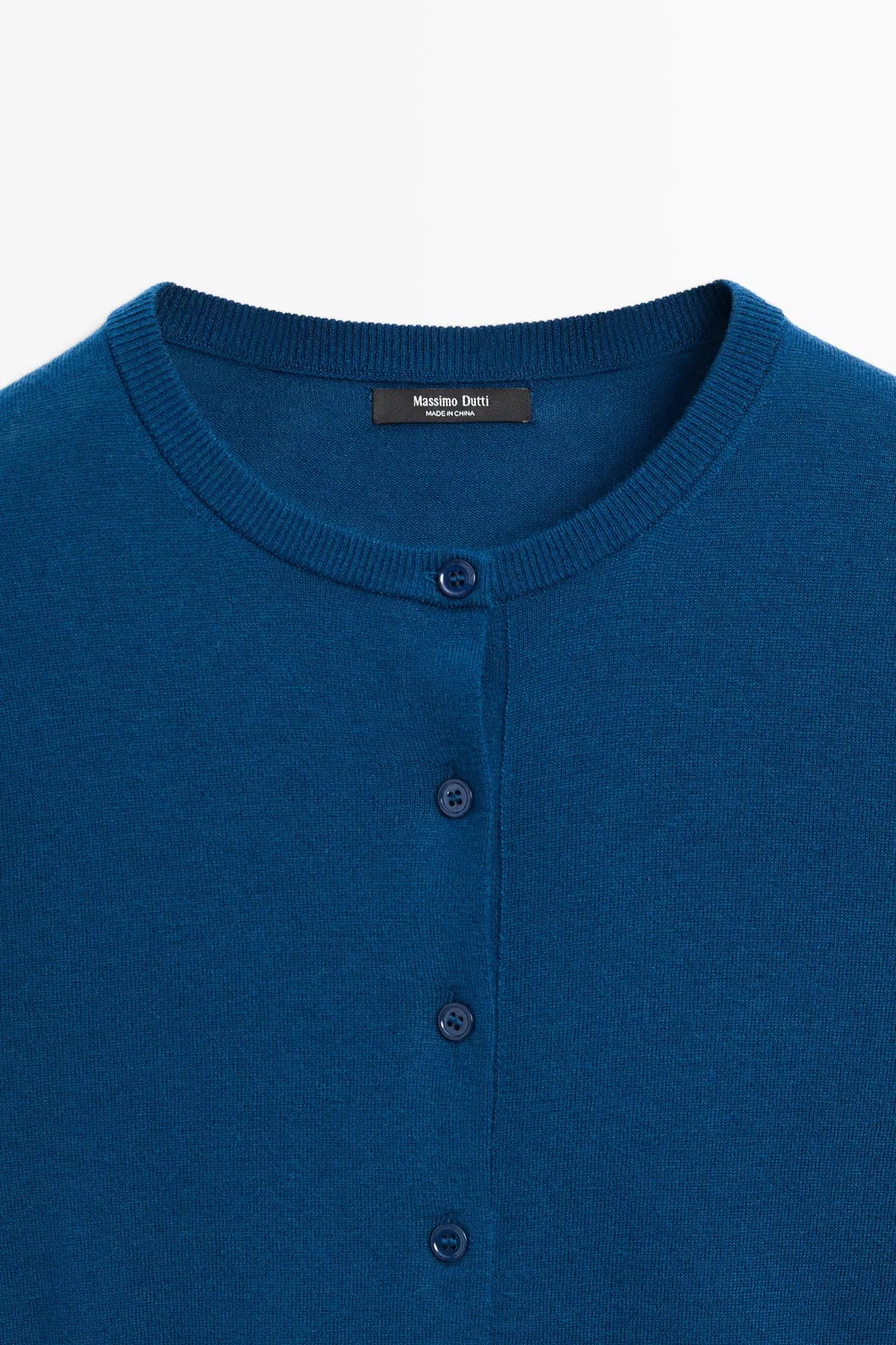 Кардиган Massimo Dutti Fine-Knit Round Neck, глубокий синий — фото 4