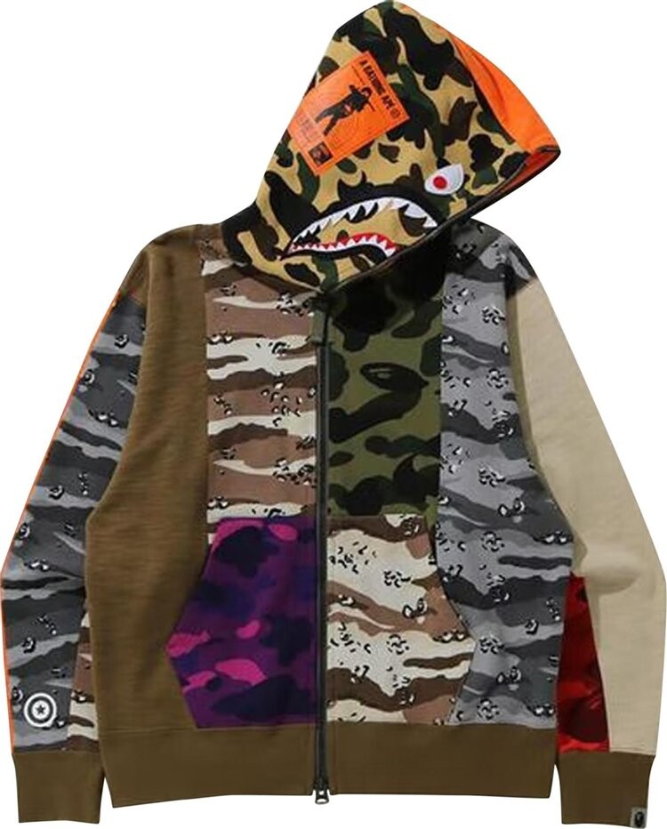 

Худи BAPE Crazy Camo Mad Shark Relaxed Full Zip Hoodie 'Multi', разноцветный