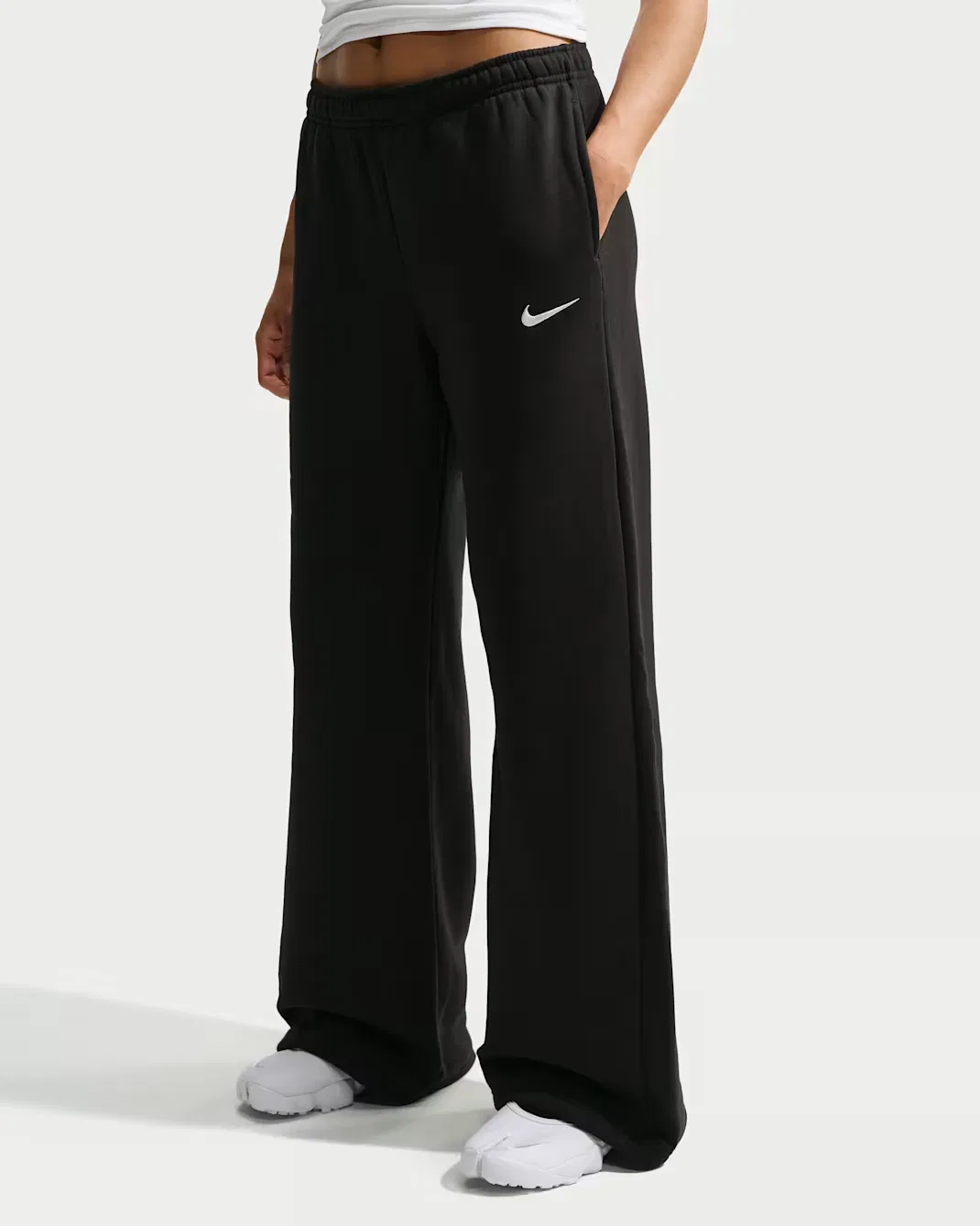 Женские брюки средней посадки с широкими штанинами Nike Studio Fleece Medium Weight, Total Black/Sail — фото 2