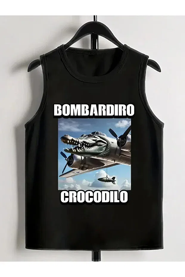 Детская футболка с принтом для мальчиков bombardiro crocodilo Haha, Black