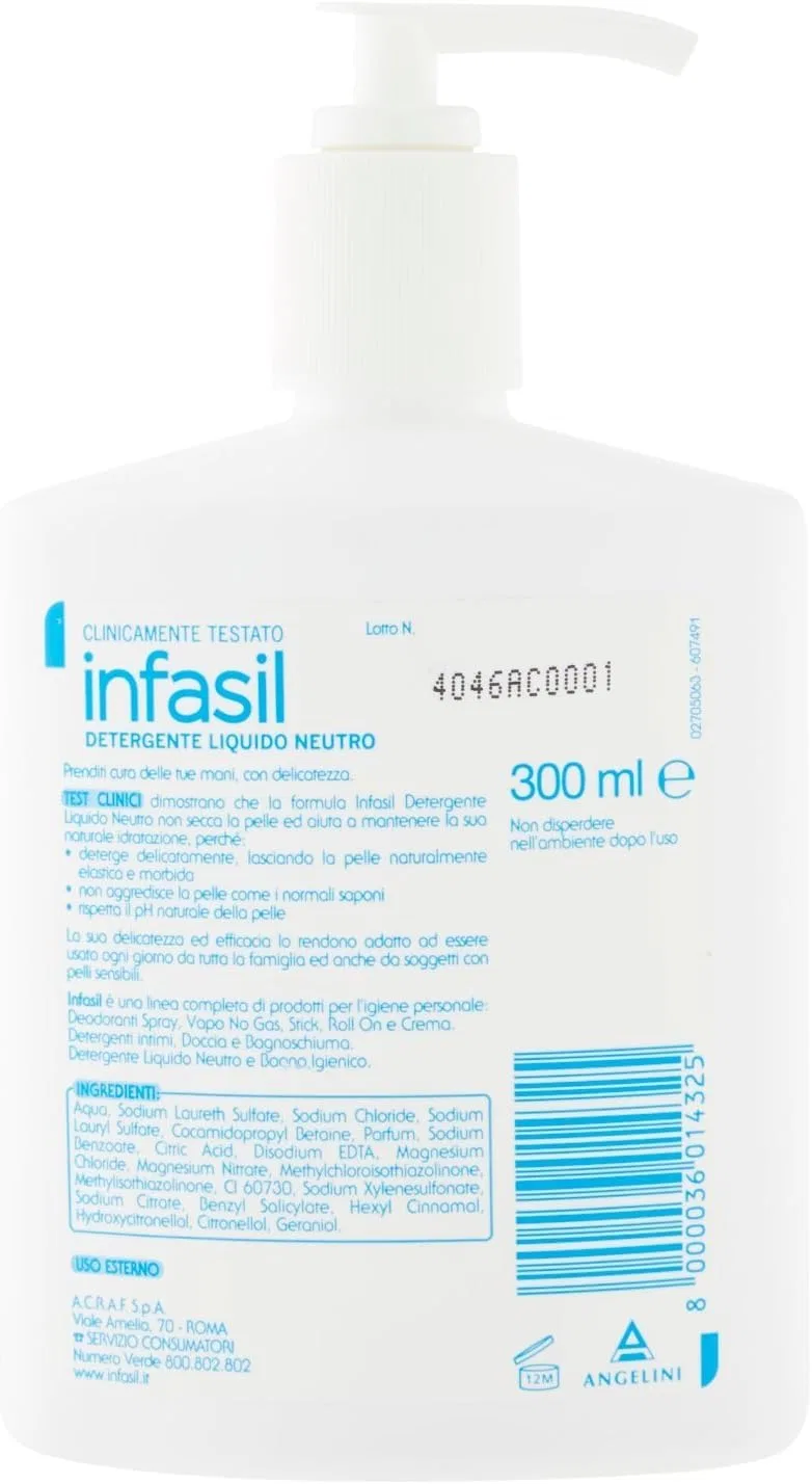 Жидкое мыло для рук Infasil Neutral с натуральным глицерином, 300 мл, 24 шт, Beni Culinari