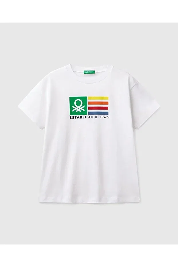 Детская футболка для мальчиков с принтом Logo Printed United Colors Of Benetton, White