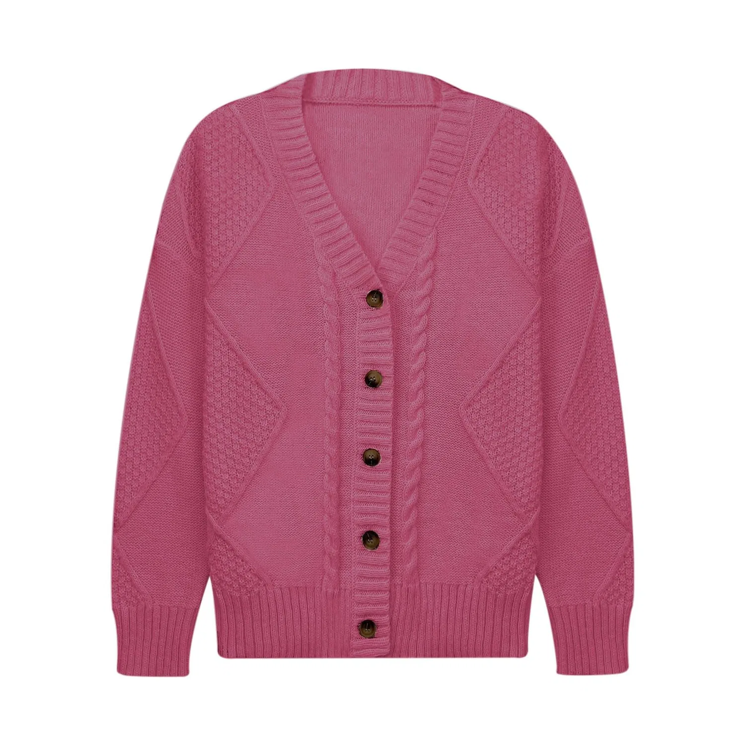 Женский кардиган с длинным рукавом, модель Cardigan da donna a maglia grossa, Brick Rosso — фото 4