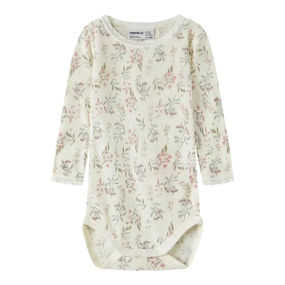 Детский боди для девочек с длинным рукавом Needle Name it, White