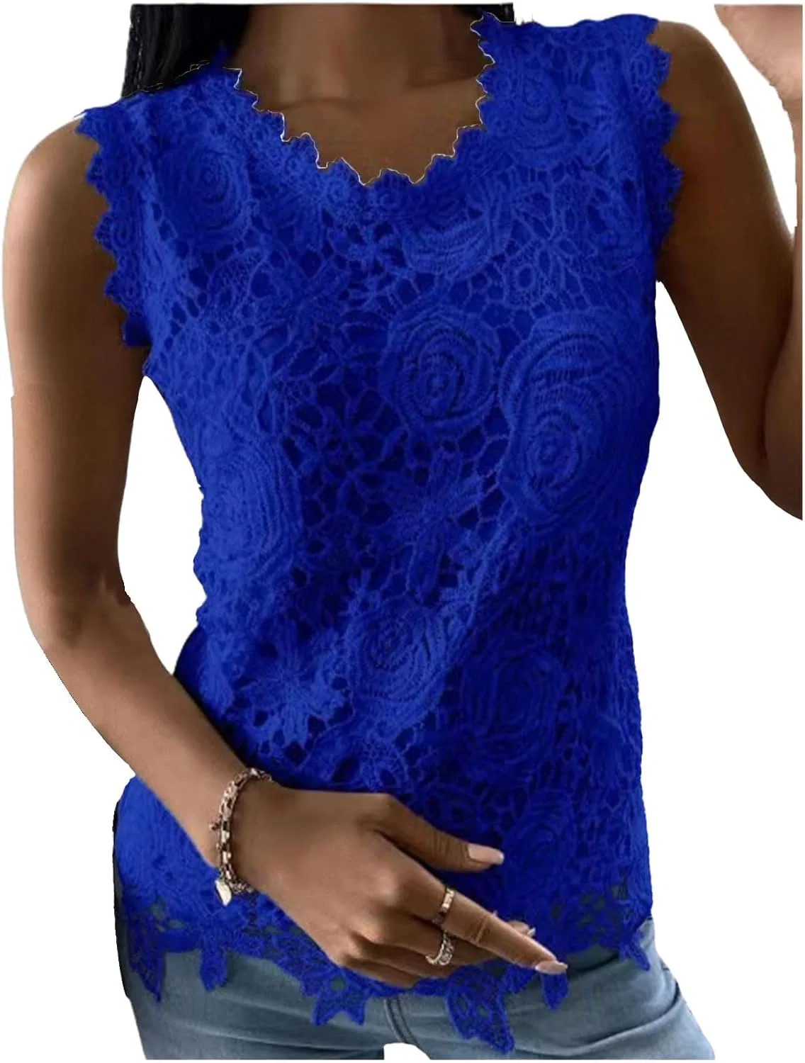 Женский топ кружевной без рукавов Slim Fit, Blue