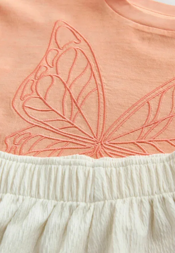 Комплект футболка и шорты с принтом, хлопок, Regular fit - t-shirt and textured shorts set - print t-shirt, Next, Orange Cream, оранжевый — фото 3