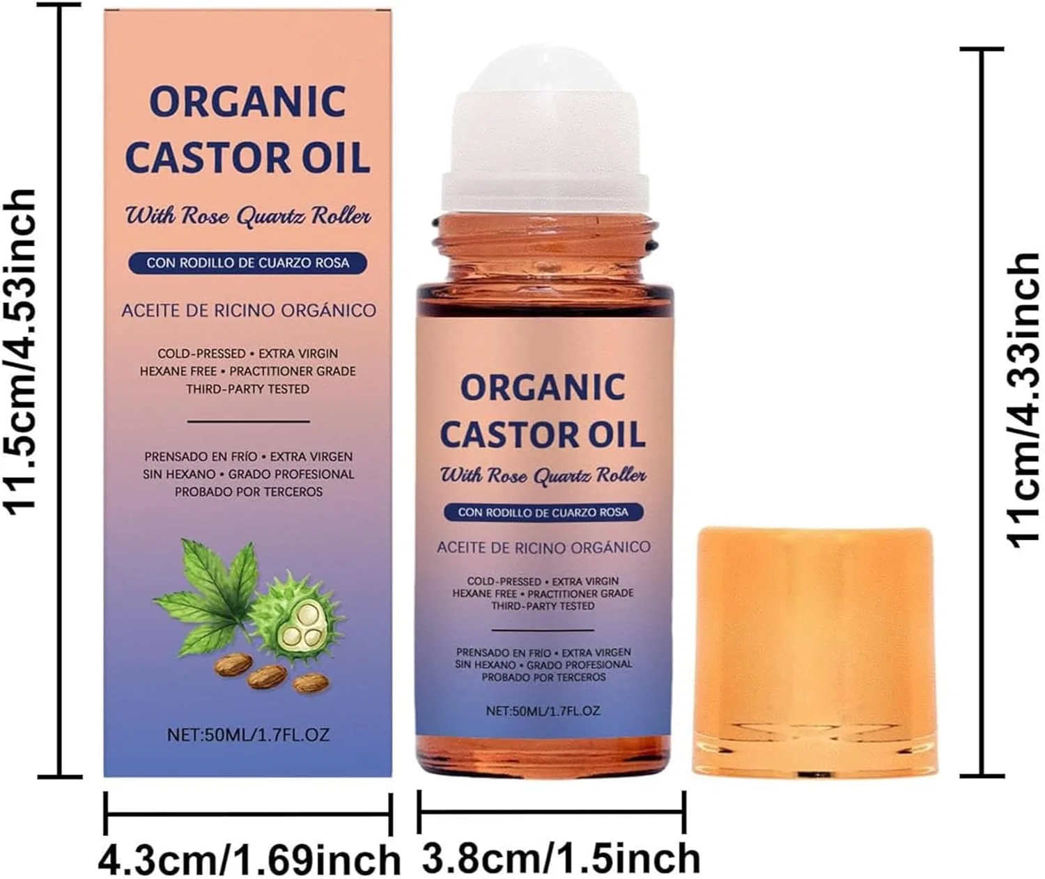 Масло для лица и тела Organic Castor Oil с роликом из розового кварца, 50 мл, ERISAMO — фото 4