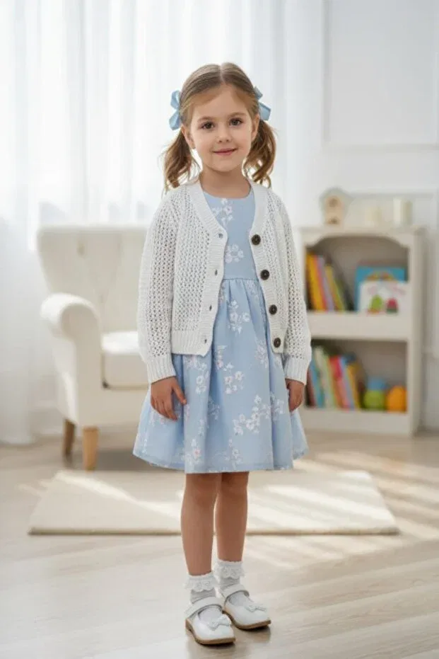 Детский кардиган для девочек с ажурным узором Meriç Bebe - Bütün Çocuklar Melektir. Mrc, Ecru (Cream) — фото 4