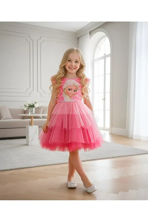 Детское платье для девочек с принтом Elsa party dress Konfix Kids, Pink