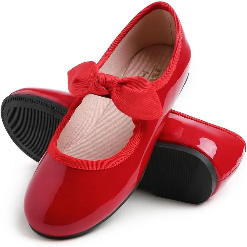 Детские туфли для девочек с пряжкой FEVERSOLE, Patent Bow Elastic Maryjane Red