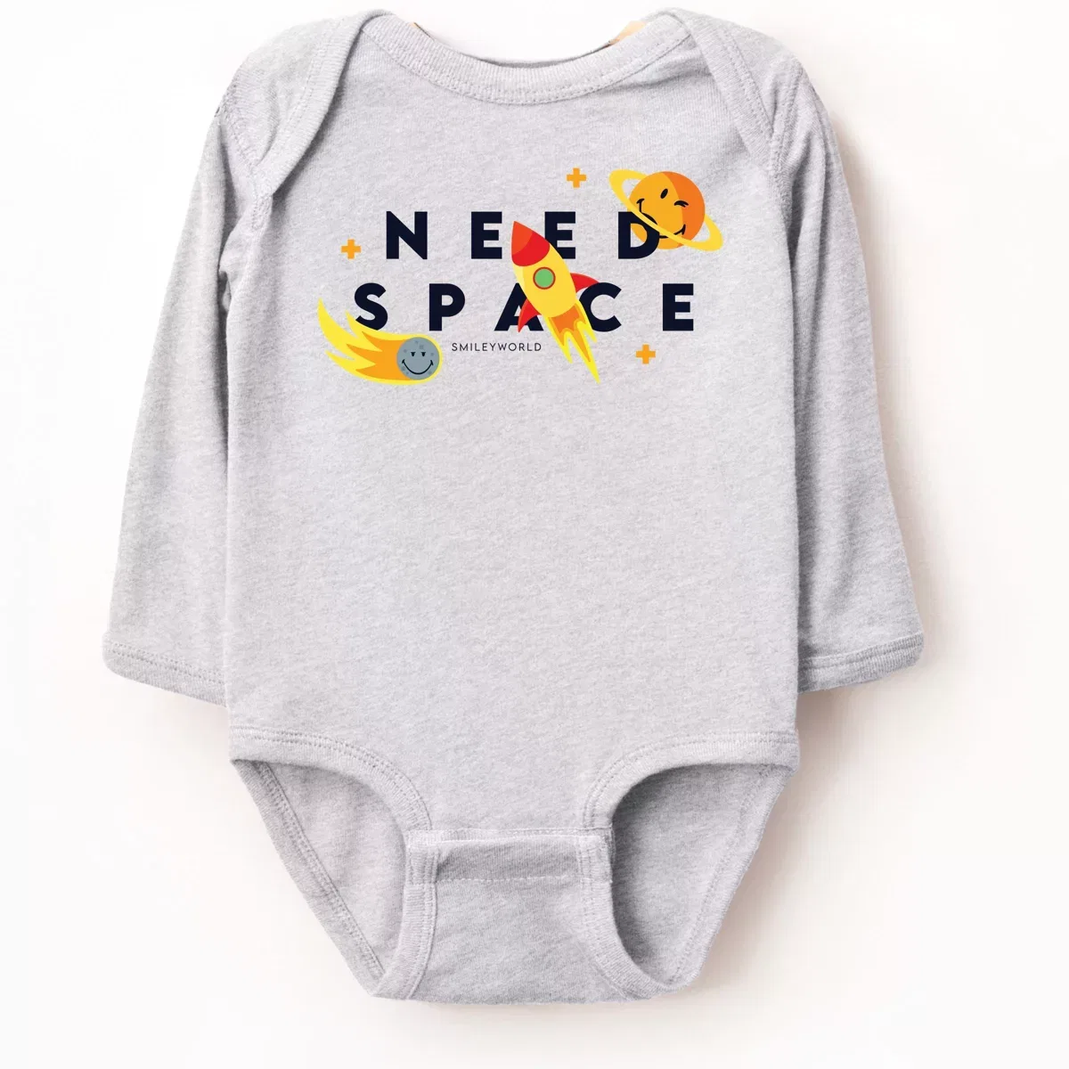 Детское боди для мальчиков с длинным рукавом SmileyWorld Need Space The Juniper Shop, Heather Grey