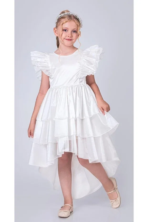 Детское вечернее платье для девочек с коротким рукавом Begonya Bebece Kids, White — фото 4