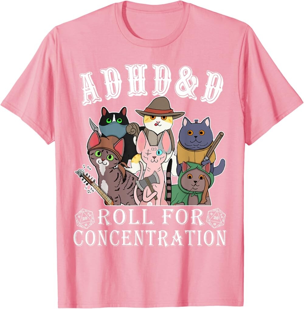 

Мужская футболка Funny Tees Gamer RPG Apparel Cats RPG Gamer Roll For Concentration D20 Dice Nerdy, розовый