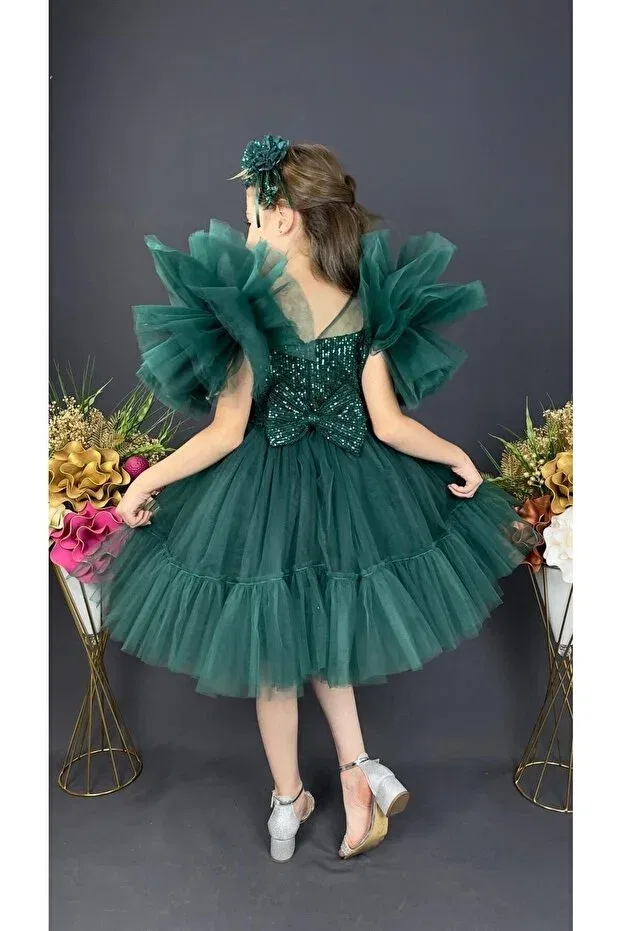 Детское платье для девочек с коротким рукавом Vitastoretr, Green — фото 4