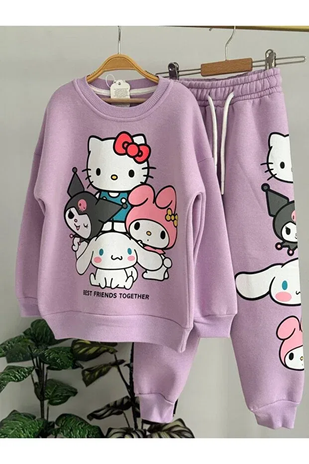 Детский комплект спортивного костюма для девочек с принтом Hello Kitty Kuromi My Melody Ciciboom, Purple — фото 2