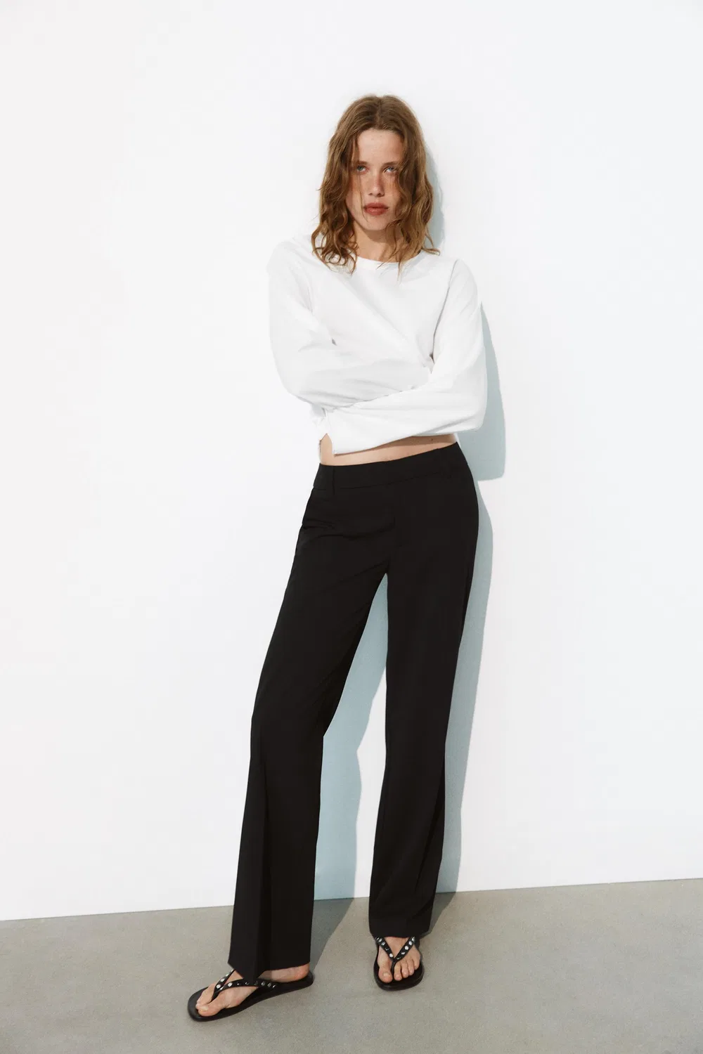 Брюки прямого кроя с низкой посадкой ZARA, Black